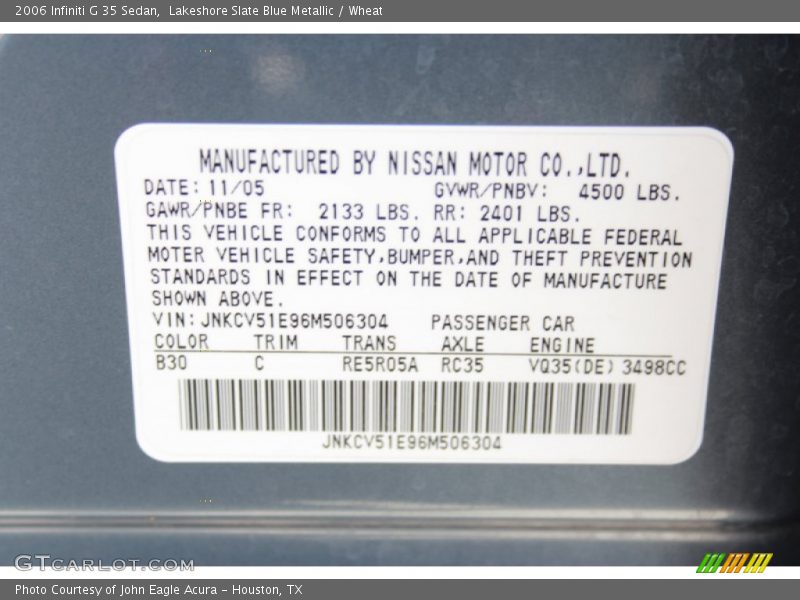 Lakeshore Slate Blue Metallic / Wheat 2006 Infiniti G 35 Sedan