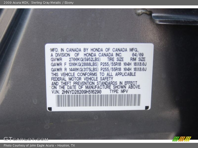 Sterling Gray Metallic / Ebony 2009 Acura MDX
