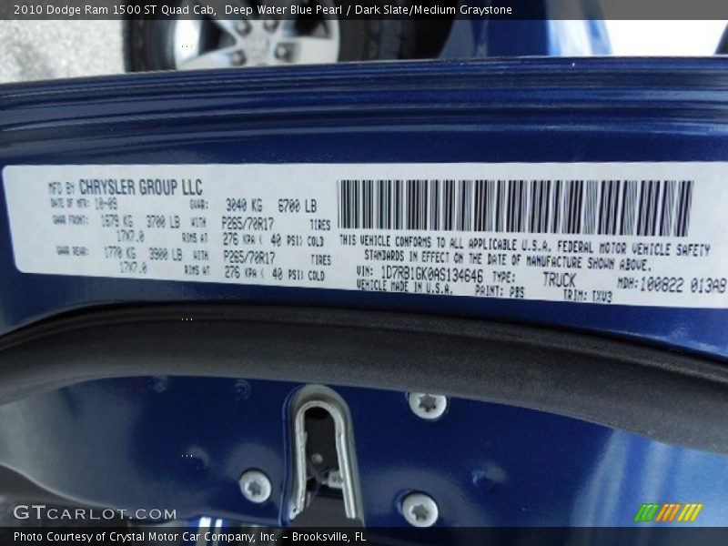 Deep Water Blue Pearl / Dark Slate/Medium Graystone 2010 Dodge Ram 1500 ST Quad Cab