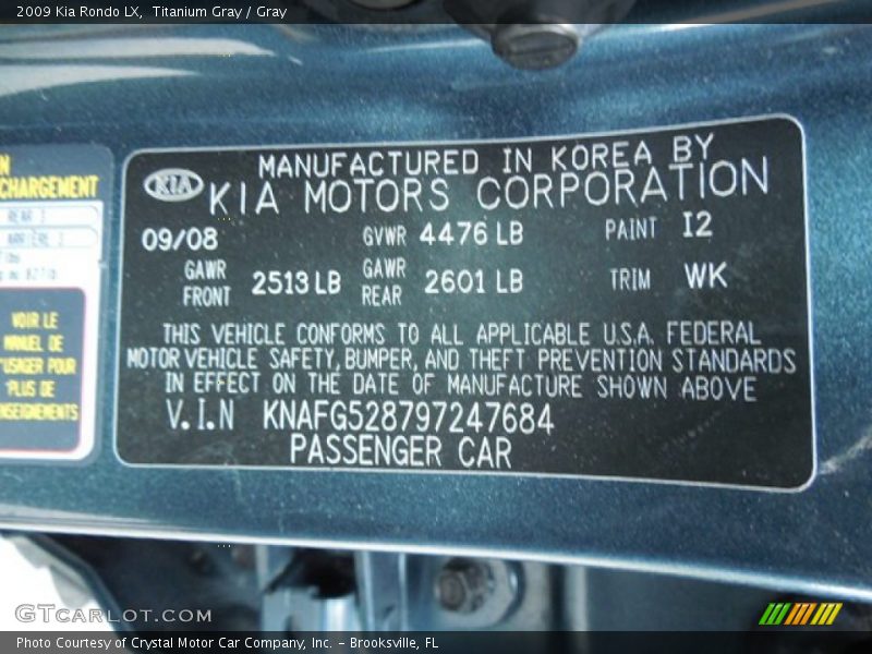 Titanium Gray / Gray 2009 Kia Rondo LX