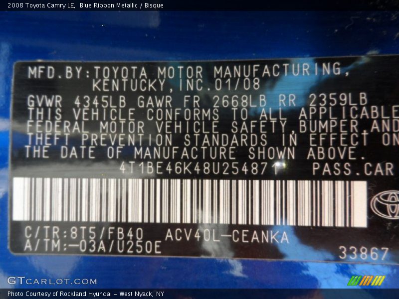 Blue Ribbon Metallic / Bisque 2008 Toyota Camry LE