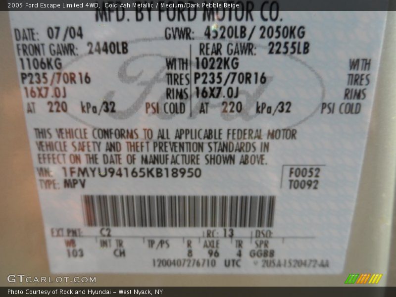 Gold Ash Metallic / Medium/Dark Pebble Beige 2005 Ford Escape Limited 4WD