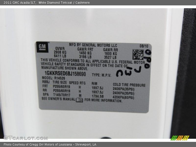 White Diamond Tintcoat / Cashmere 2011 GMC Acadia SLT