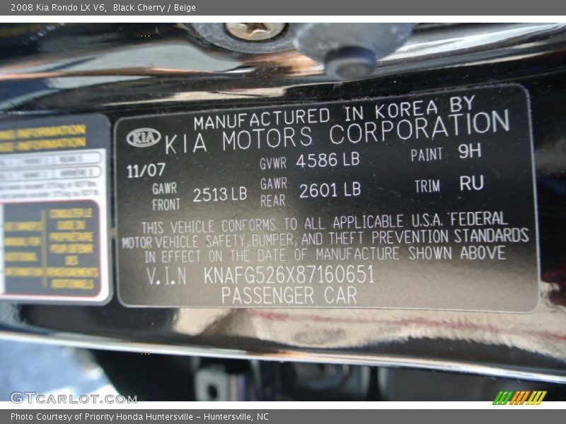 Black Cherry / Beige 2008 Kia Rondo LX V6