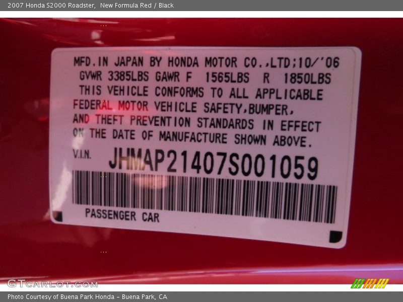 New Formula Red / Black 2007 Honda S2000 Roadster
