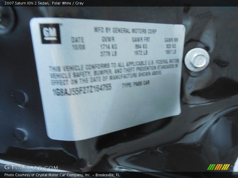 Polar White / Gray 2007 Saturn ION 2 Sedan