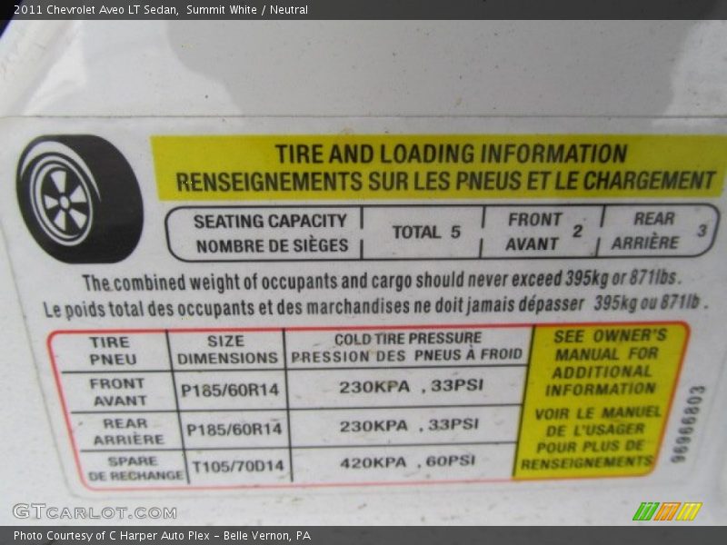 Summit White / Neutral 2011 Chevrolet Aveo LT Sedan
