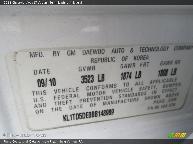 Summit White / Neutral 2011 Chevrolet Aveo LT Sedan