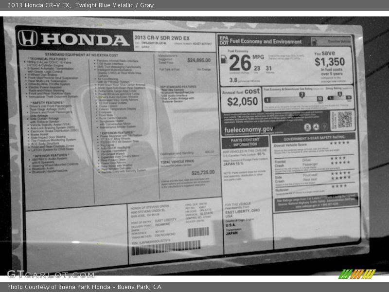Twilight Blue Metallic / Gray 2013 Honda CR-V EX