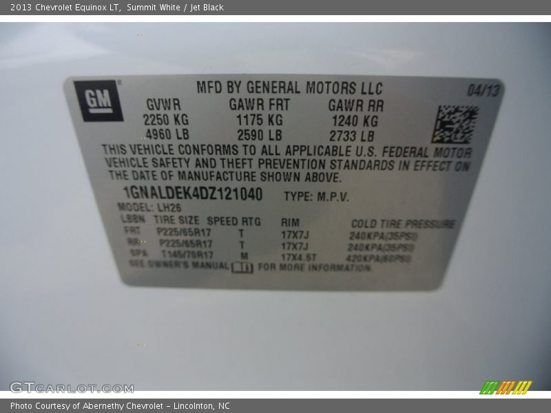 Summit White / Jet Black 2013 Chevrolet Equinox LT