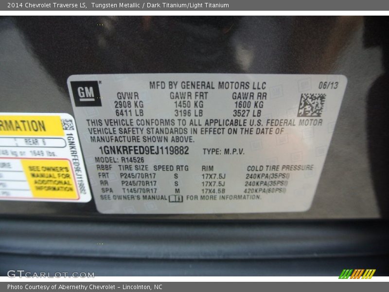 Tungsten Metallic / Dark Titanium/Light Titanium 2014 Chevrolet Traverse LS
