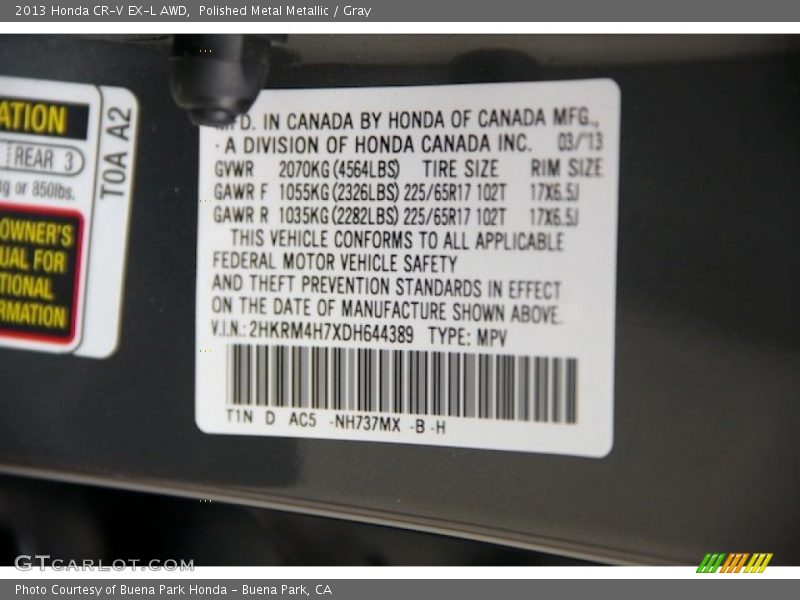 Polished Metal Metallic / Gray 2013 Honda CR-V EX-L AWD