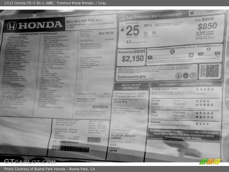 Polished Metal Metallic / Gray 2013 Honda CR-V EX-L AWD