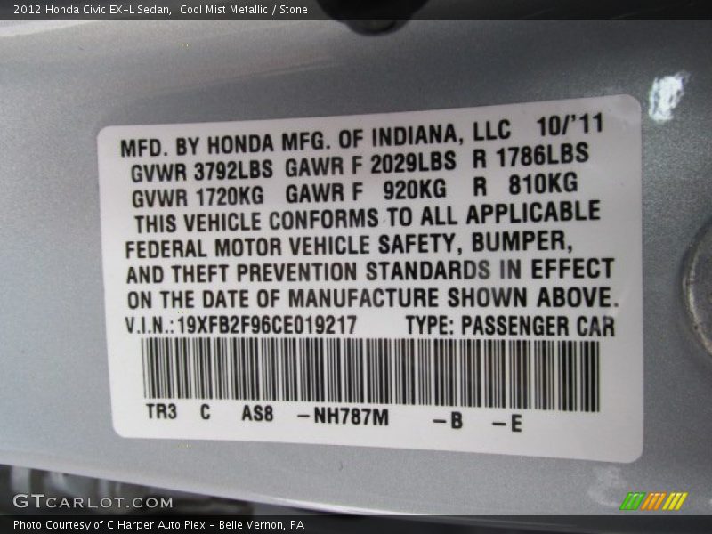 Cool Mist Metallic / Stone 2012 Honda Civic EX-L Sedan