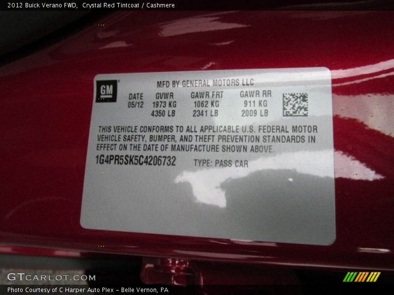 Crystal Red Tintcoat / Cashmere 2012 Buick Verano FWD