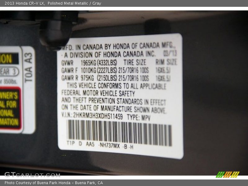 Polished Metal Metallic / Gray 2013 Honda CR-V LX