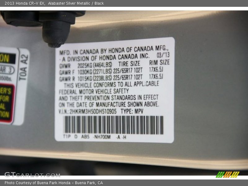 Alabaster Silver Metallic / Black 2013 Honda CR-V EX