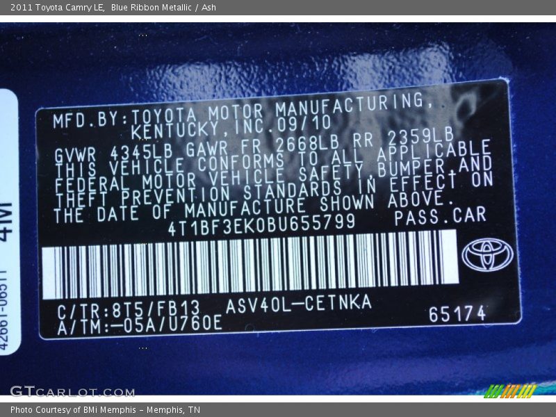 Blue Ribbon Metallic / Ash 2011 Toyota Camry LE