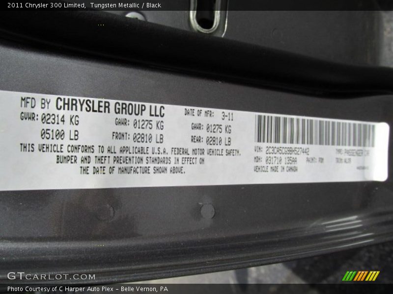 Tungsten Metallic / Black 2011 Chrysler 300 Limited