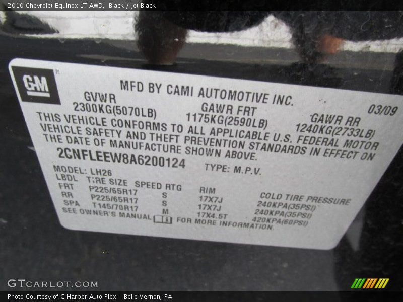 Black / Jet Black 2010 Chevrolet Equinox LT AWD