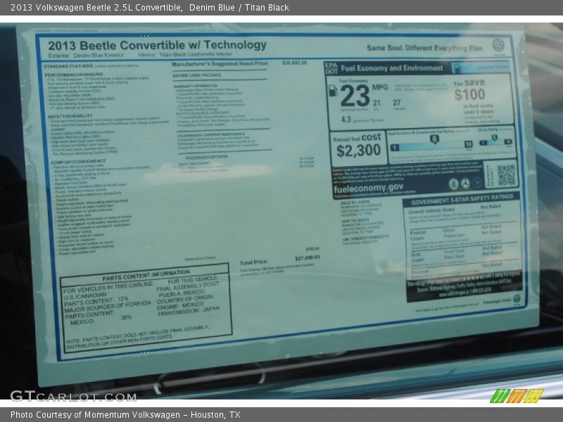 Denim Blue / Titan Black 2013 Volkswagen Beetle 2.5L Convertible
