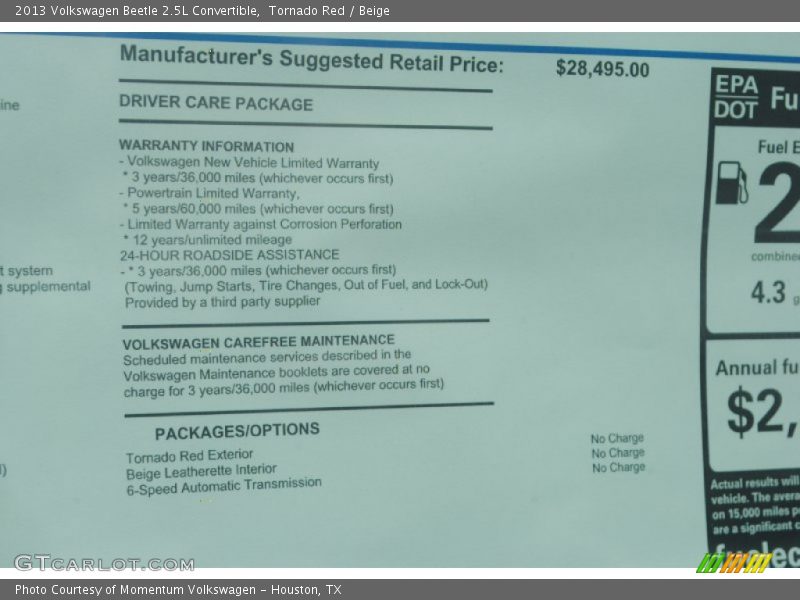 Tornado Red / Beige 2013 Volkswagen Beetle 2.5L Convertible