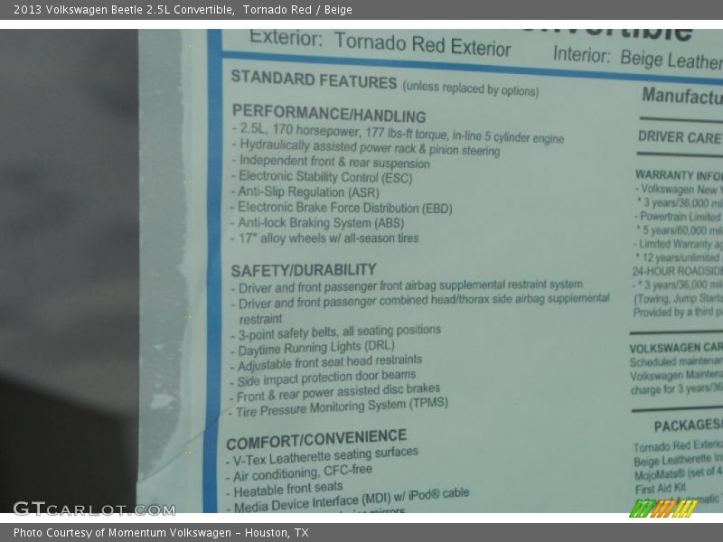 Tornado Red / Beige 2013 Volkswagen Beetle 2.5L Convertible