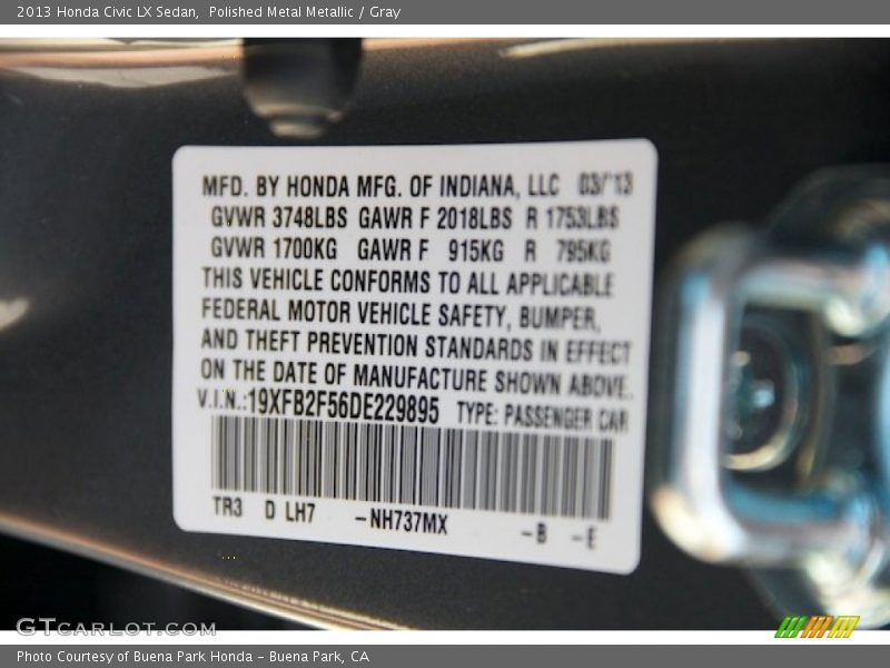 Polished Metal Metallic / Gray 2013 Honda Civic LX Sedan