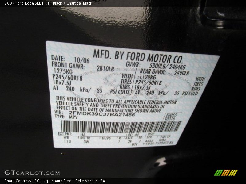 Black / Charcoal Black 2007 Ford Edge SEL Plus