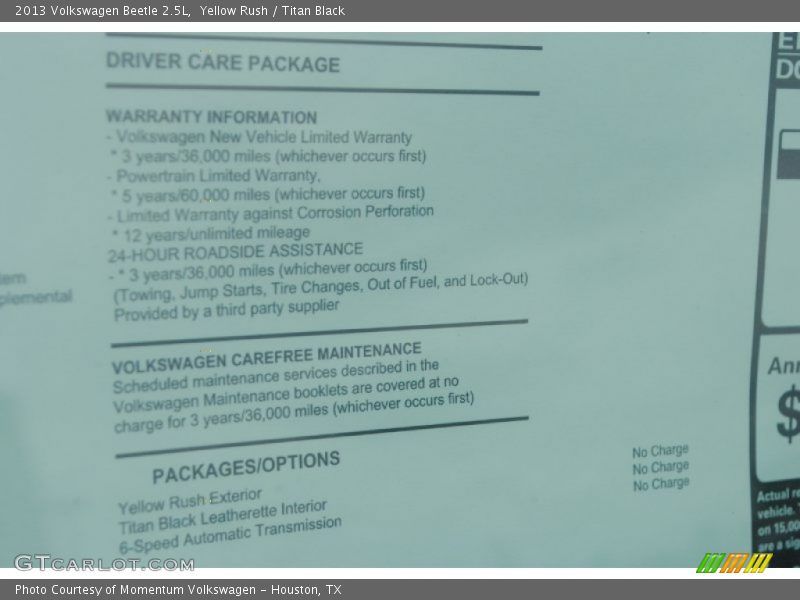 Yellow Rush / Titan Black 2013 Volkswagen Beetle 2.5L