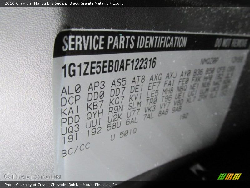 2010 Malibu LTZ Sedan Black Granite Metallic Color Code 501Q