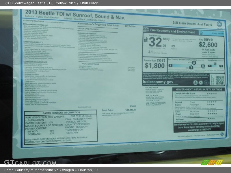 Yellow Rush / Titan Black 2013 Volkswagen Beetle TDI