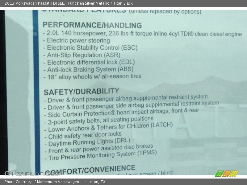 Tungsten Silver Metallic / Titan Black 2013 Volkswagen Passat TDI SEL