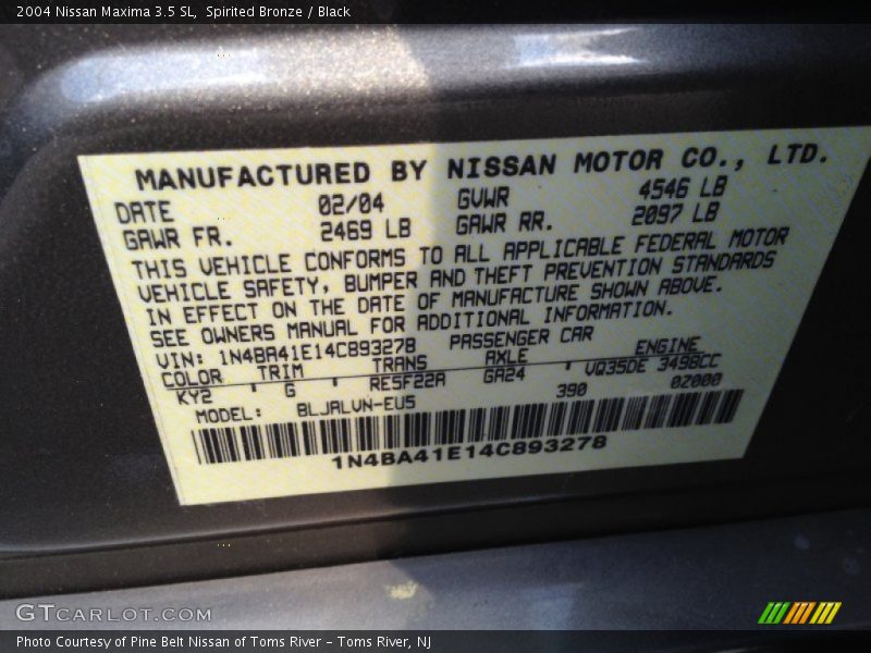 Spirited Bronze / Black 2004 Nissan Maxima 3.5 SL