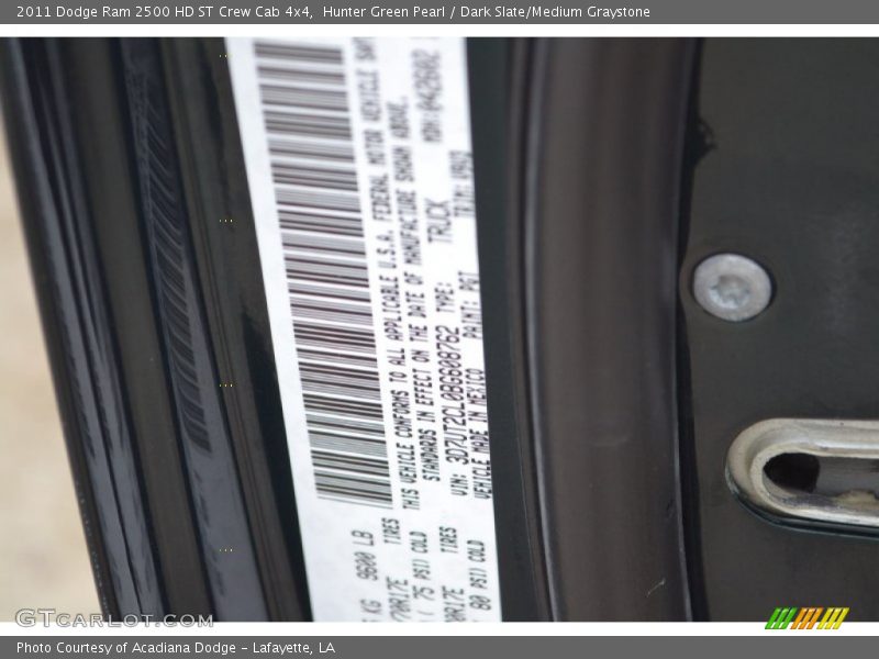 Hunter Green Pearl / Dark Slate/Medium Graystone 2011 Dodge Ram 2500 HD ST Crew Cab 4x4