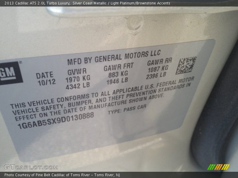 Silver Coast Metallic / Light Platinum/Brownstone Accents 2013 Cadillac ATS 2.0L Turbo Luxury