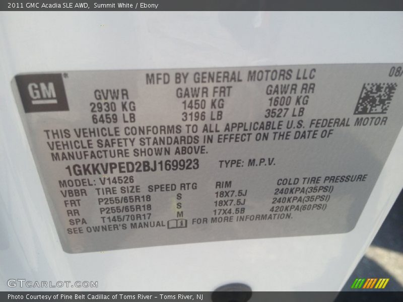 Summit White / Ebony 2011 GMC Acadia SLE AWD