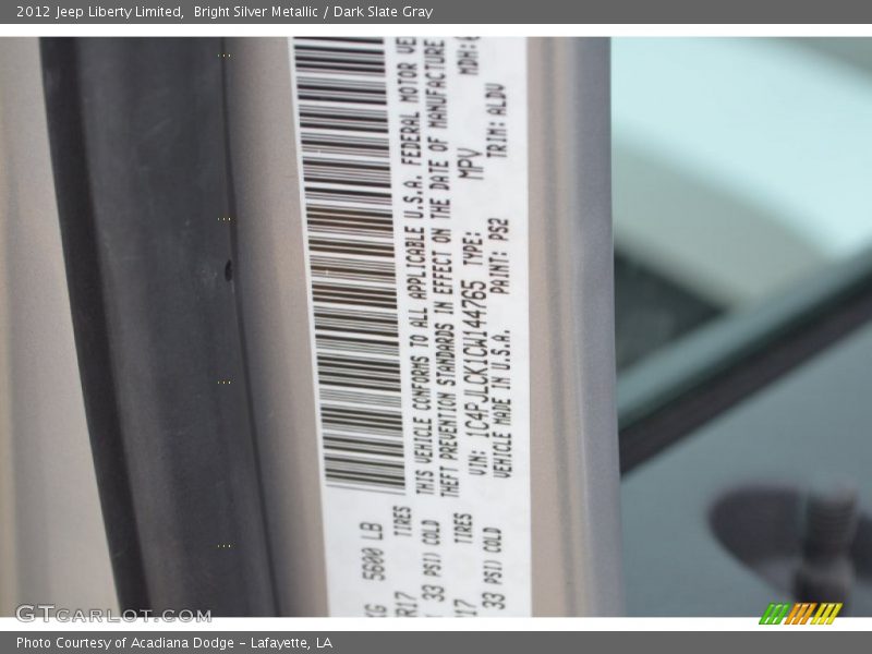 Bright Silver Metallic / Dark Slate Gray 2012 Jeep Liberty Limited