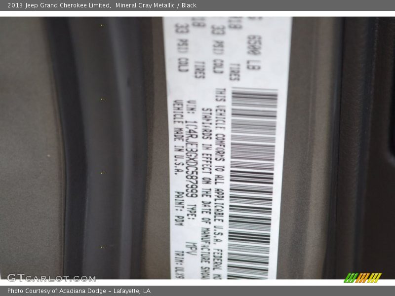 Mineral Gray Metallic / Black 2013 Jeep Grand Cherokee Limited