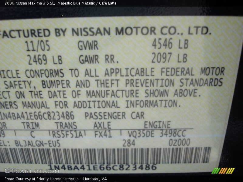 Majestic Blue Metallic / Cafe Latte 2006 Nissan Maxima 3.5 SL