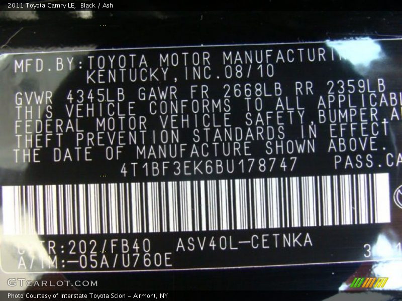 Black / Ash 2011 Toyota Camry LE