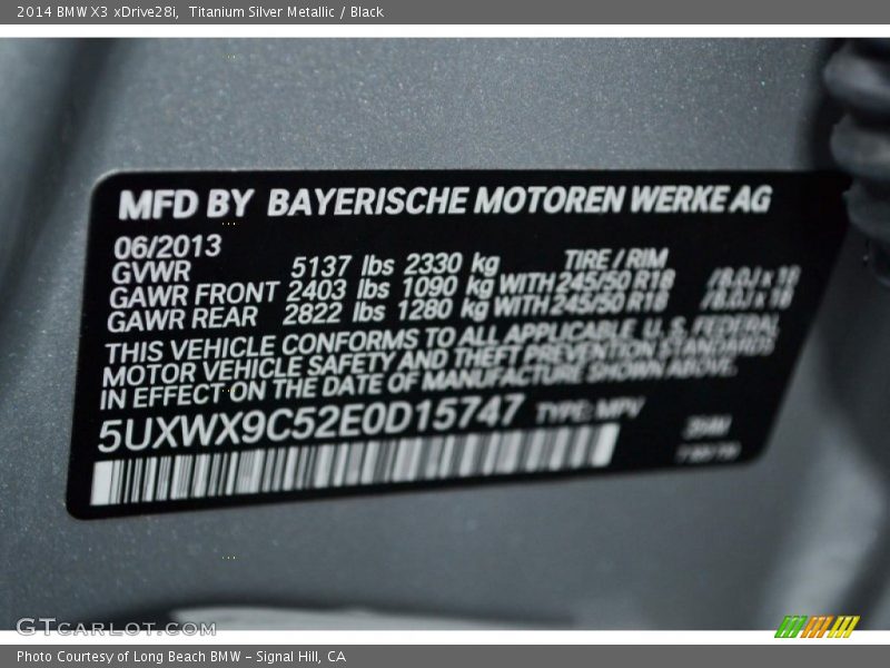 Titanium Silver Metallic / Black 2014 BMW X3 xDrive28i