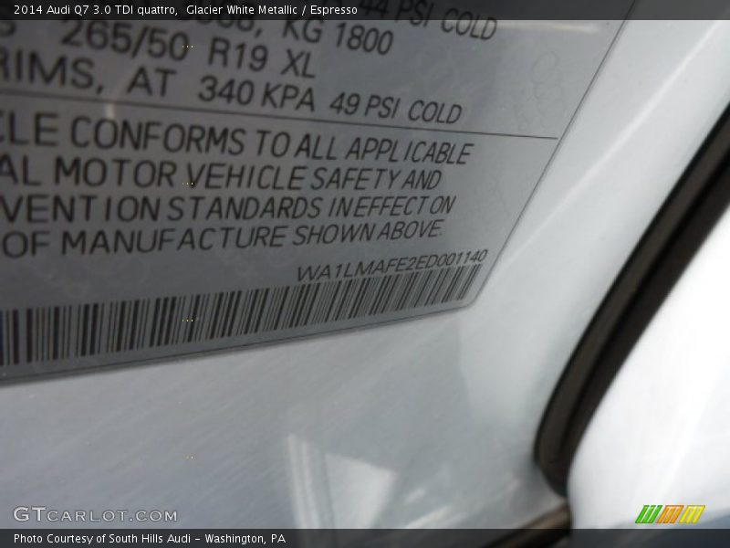 Glacier White Metallic / Espresso 2014 Audi Q7 3.0 TDI quattro