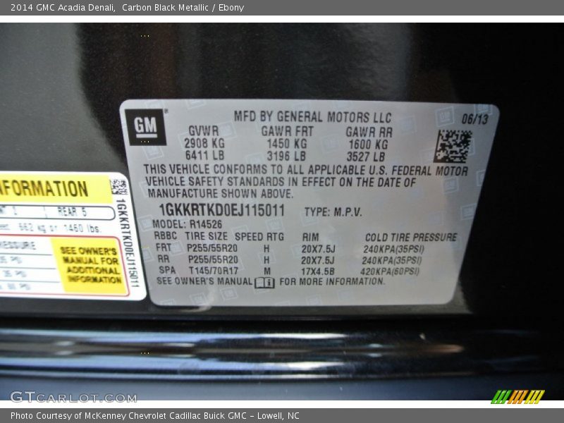 Carbon Black Metallic / Ebony 2014 GMC Acadia Denali