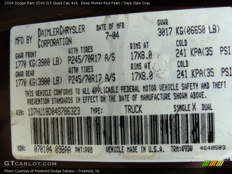 Deep Molten Red Pearl / Dark Slate Gray 2004 Dodge Ram 1500 SLT Quad Cab 4x4