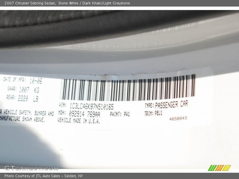 Stone White / Dark Khaki/Light Graystone 2007 Chrysler Sebring Sedan