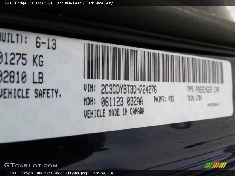 Jazz Blue Pearl / Dark Slate Gray 2013 Dodge Challenger R/T