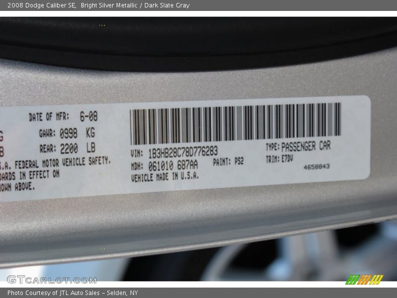 Bright Silver Metallic / Dark Slate Gray 2008 Dodge Caliber SE