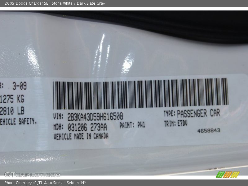 Stone White / Dark Slate Gray 2009 Dodge Charger SE