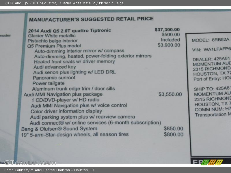 Glacier White Metallic / Pistachio Beige 2014 Audi Q5 2.0 TFSI quattro